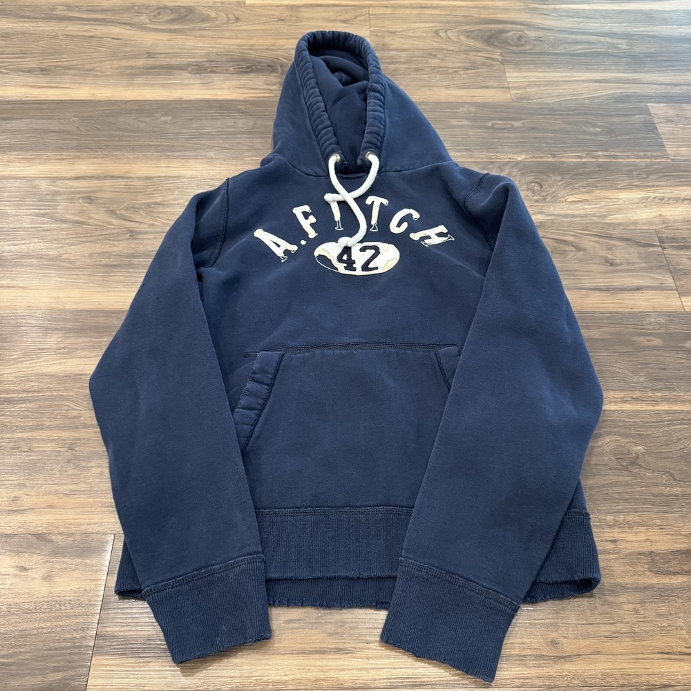 Abercrombie & Fitch Hoodie Mens 2XL Navy Blue A Fitch 42 Pullover Fleece Graphic